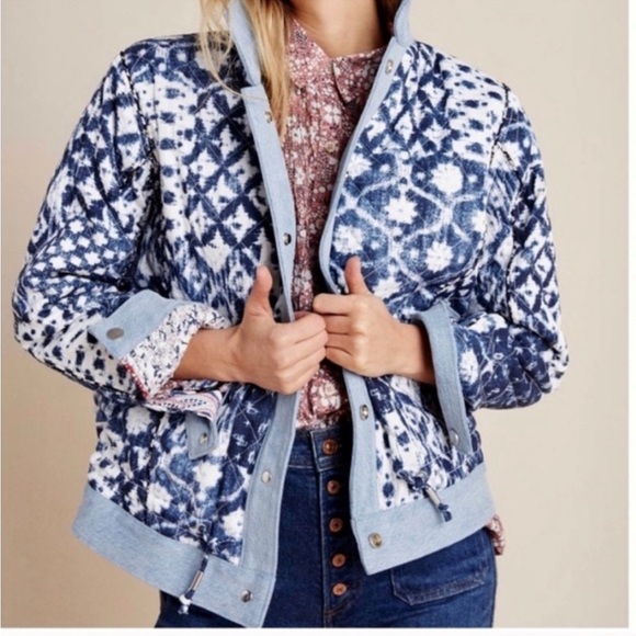 Anthropologie BlankNYC Denim-Trimmed Reversible Patchwork Quilted Jacket Size XS - Picture 3 of 15